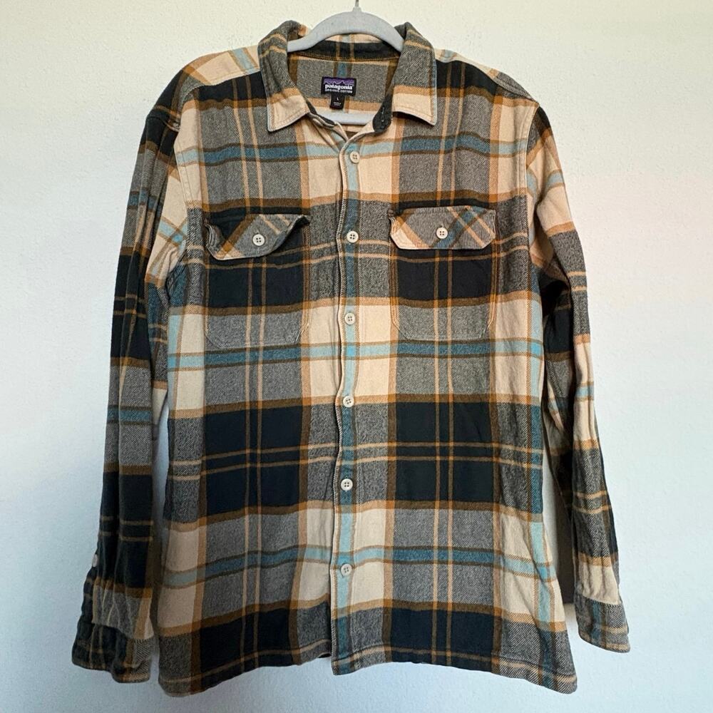 Patagonia Fjord Flannel Shirt Mens L Organic Cotton Plaid Button Down GORPCORE